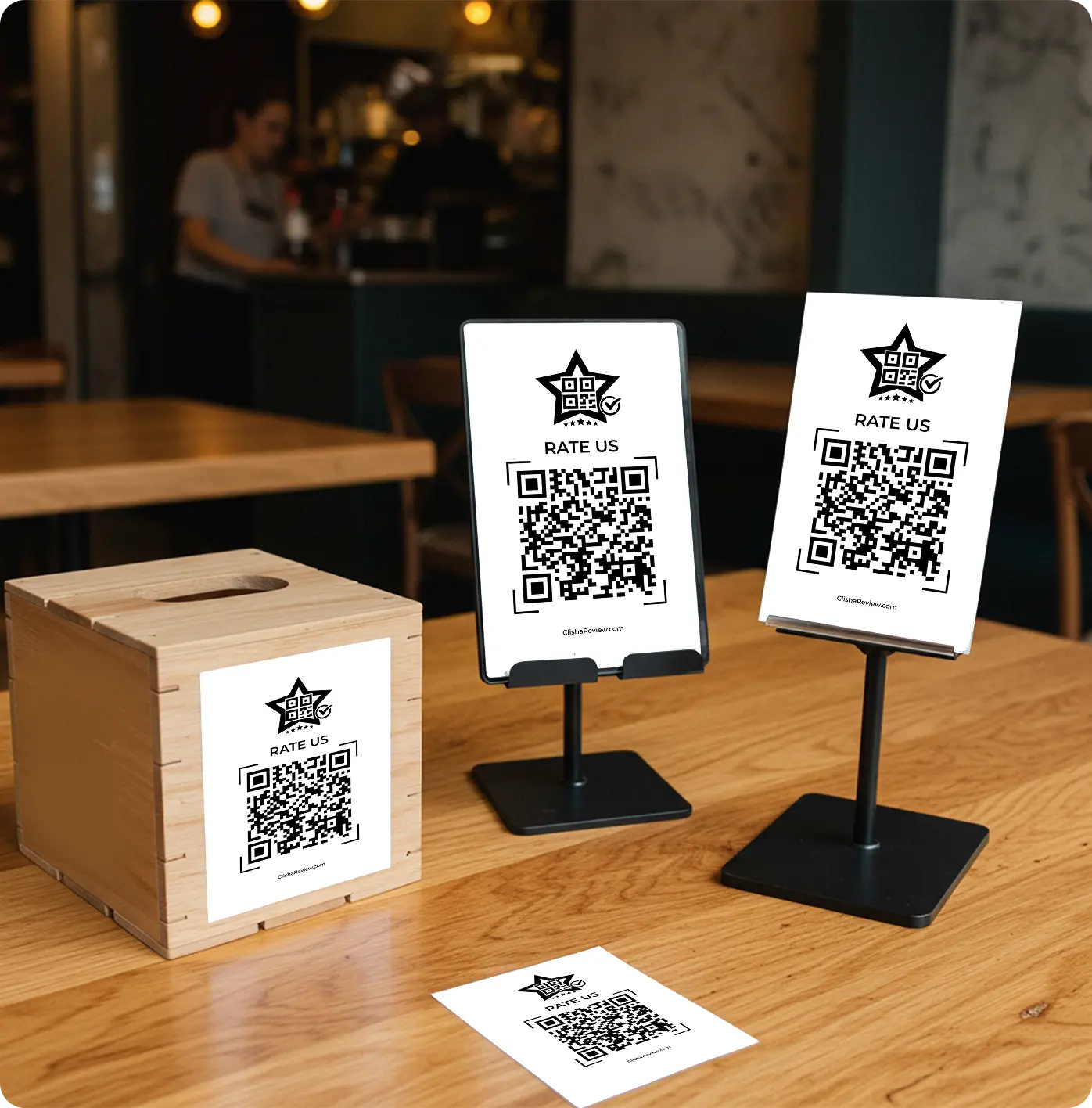 QR codes displayed on various materials in store